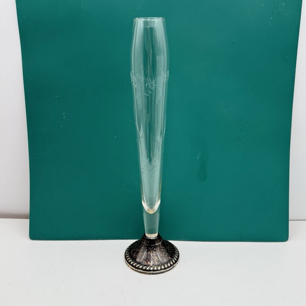 Vintage Duchin Creation Sterling Silver Floral Etched Bud Vase 10" Weighted Base